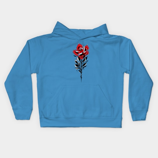 Neo traditional tattoo red rose Kids Hoodie by Blacklinesw9